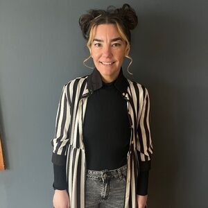 B&W striped button up dress